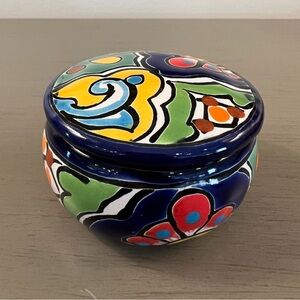Mexican Talavera Trinket Candy Jewelry Dish Bowl w/Lid Hand Painted Pottery